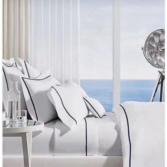 Ralph Lauren Flat Sheet Twin Standard Pillow Cases Organic Cotton Palmer Navy - Picture 2 of 3